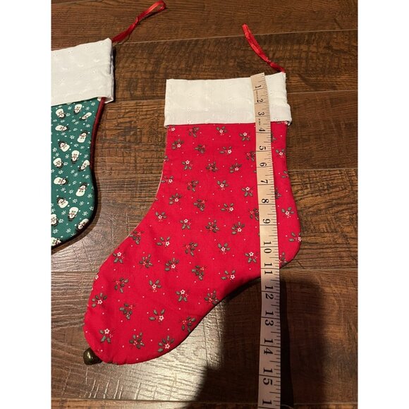 Set Of 3 Vintage Handmade Christmas Stockings With Snowman & Floral Prints 16" - Picture 6 of 15